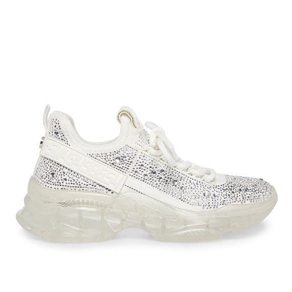 NWT Brand New in Box STEVE MADDEN
MAXIMA WHITE RHINESTONES SNEAKERS Sz 8.5 - Picture 2 of 14